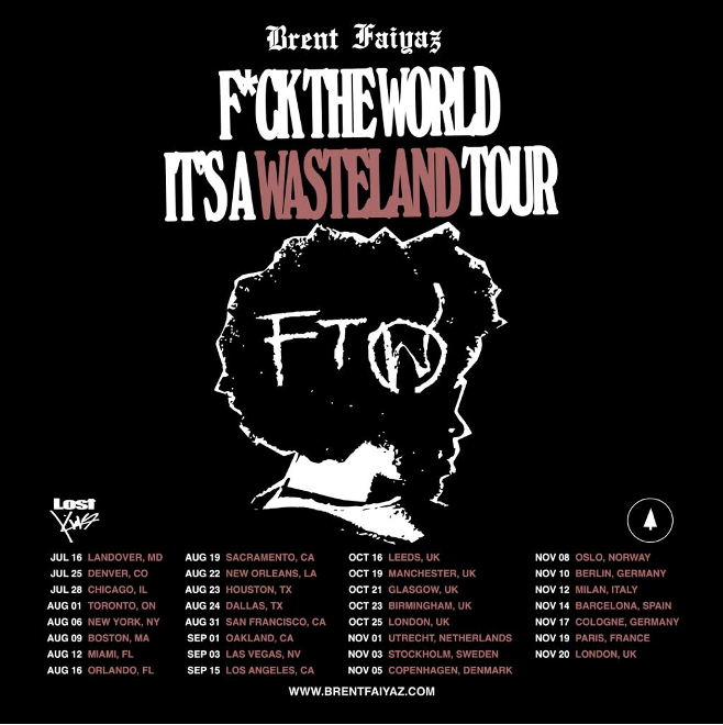 Brent Faiyaz's "F*ck The World, It's A Wasteland Tour" poster.