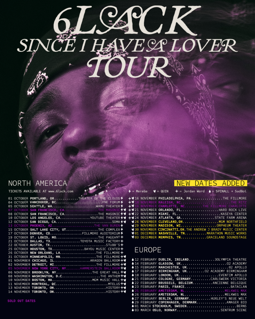 6LACK Since I Have A Lover World Tour 2023-2024 poster