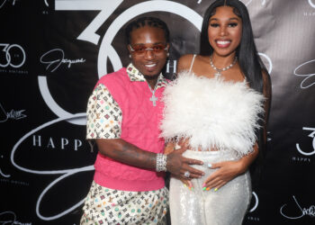 Jacquees and Deiondra Sanders attend Jacquees Birthday Dinner Celebration at Toast On Lenox on April 15, 2024 in Atlanta, Georgia. (Photo by Prince Williams/WireImage)