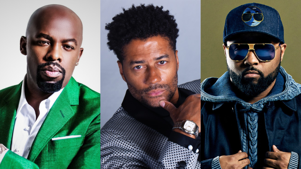 A side-by-side photo of R&B singers Joe Thomas, Eric Benét, and Musiq Soulchild.
