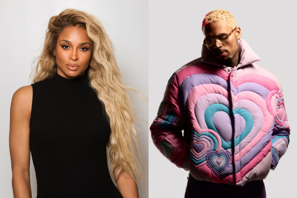 A photo of R&B singers Ciara and Chris Brown