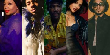An image of 2025 Grammy nominees for Best Progressive Album: Avery*Sunshine, Durand Bernarr, Childish Gambino, Kehlani, and Anderson .Paak of NxWorries.