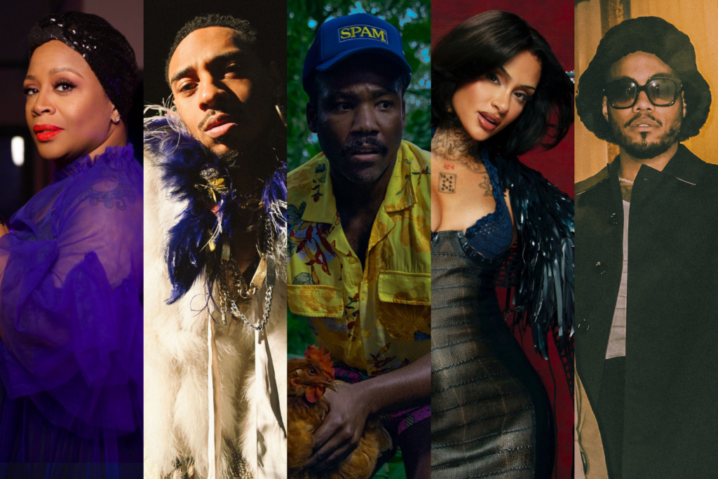 An image of 2025 Grammy nominees for Best Progressive Album: Avery*Sunshine, Durand Bernarr, Childish Gambino, Kehlani, and Anderson .Paak of NxWorries.