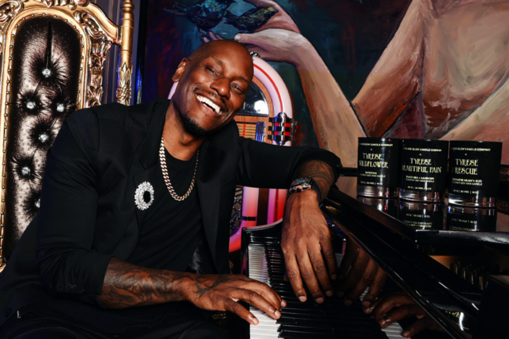 An image of singer Tyrese with his Beautiful Pain candles