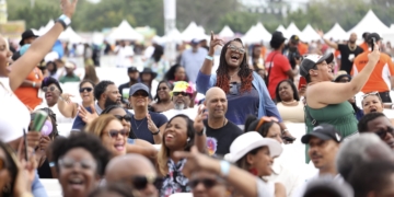 An image of the crowd at the 2024 Jazz in the Gardens Music Festival in Miami Gardens, Florida.