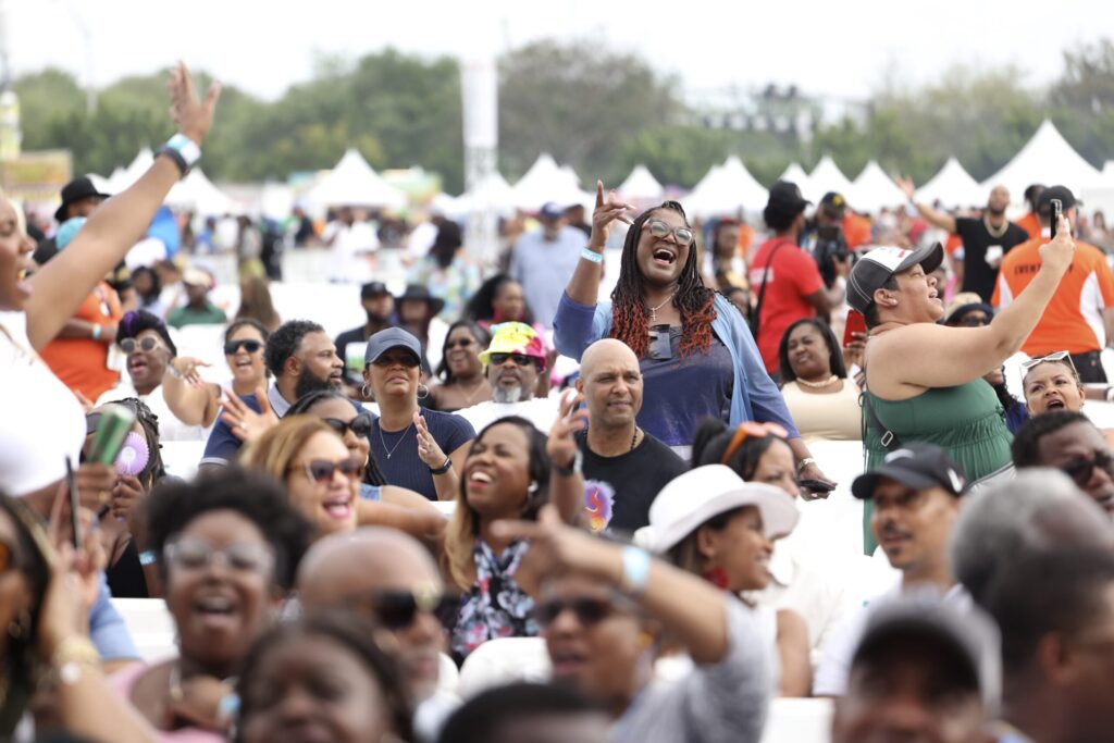 An image of the crowd at the 2024 Jazz in the Gardens Music Festival in Miami Gardens, Florida.