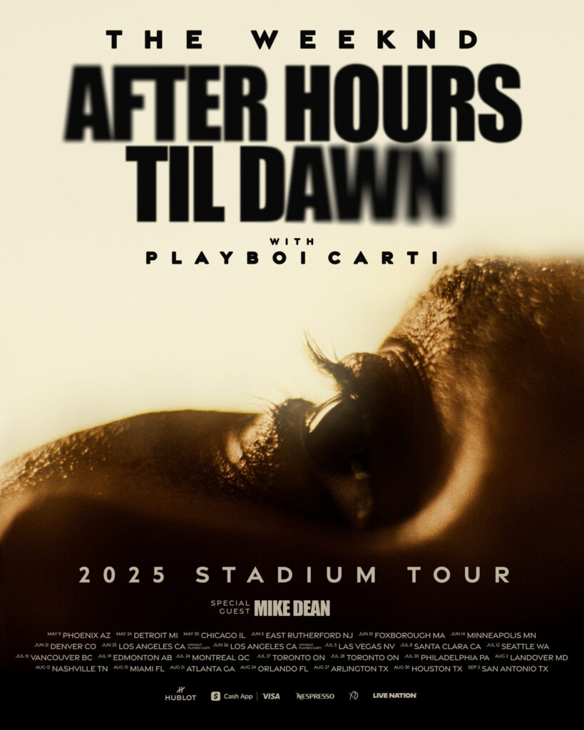 The Weeknd's After Hours Til Dawn 2025 Stadium Tour poster.