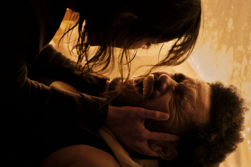 Jenna Ortega as Anima and Abel "The Weeknd" Tesfaye as Abel in Hurry Up Tomorrow.