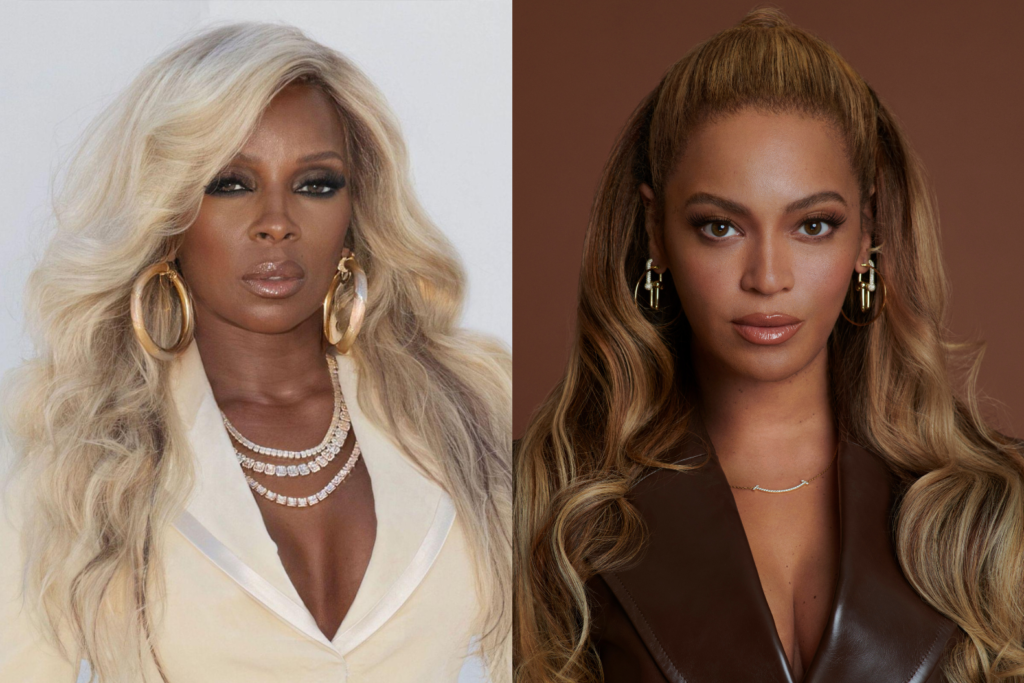 A photo of Mary J. Blige and Beyoncé.