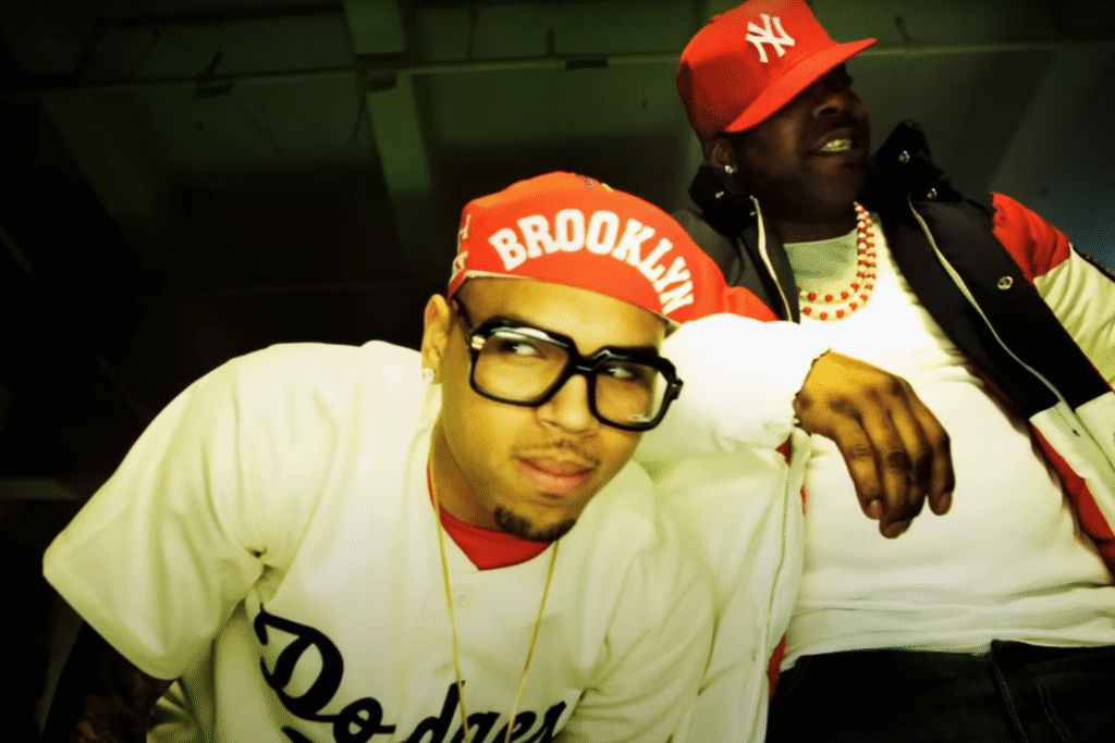 Chris Brown in his "Look At Me Now" music video with Busta Rhymes.