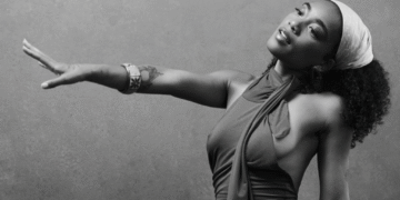 a black and white photo of singer UMI