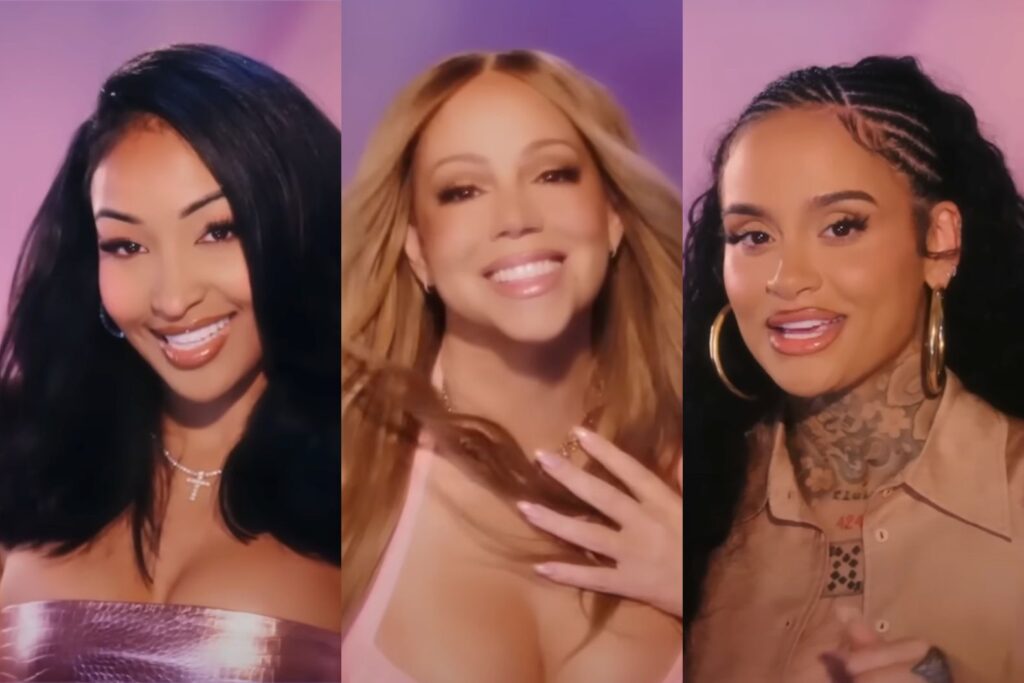 Shenseea, Mariah Carey and Kehlani in the "Sugar Sweet" lyric video.