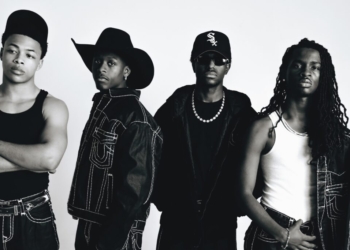 A black and white photo of R&B group 2YBG: KD, Matt Brown, Nixx and Tourè