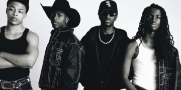A black and white photo of R&B group 2YBG: KD, Matt Brown, Nixx and Tourè