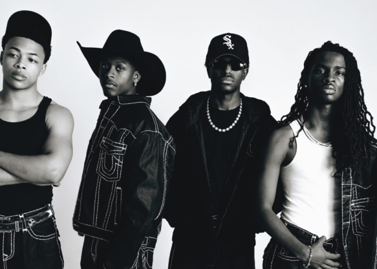 A black and white photo of R&B group 2YBG: KD, Matt Brown, Nixx and Tourè