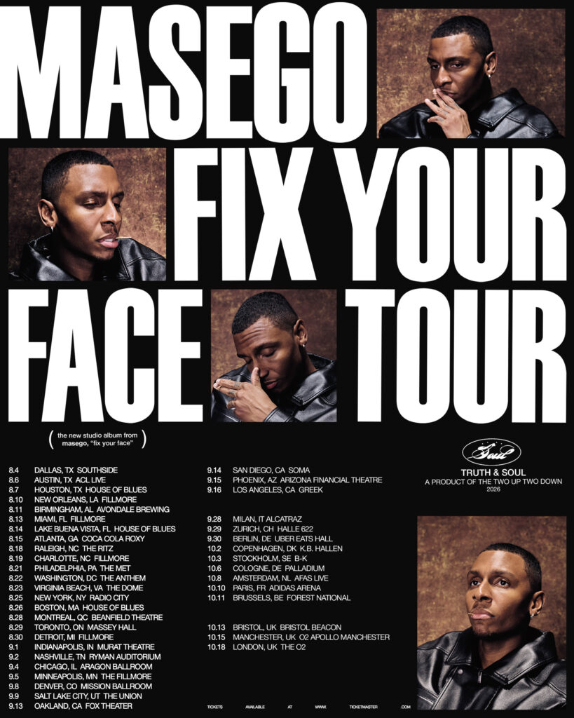 Masego's Fix Your Face Tour poster with dates